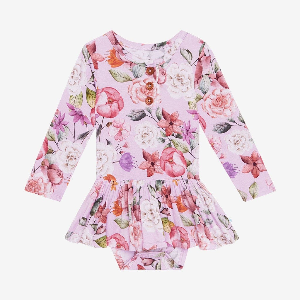 Pari Long Sleeve Henley Twirl Skirt Bodysuit