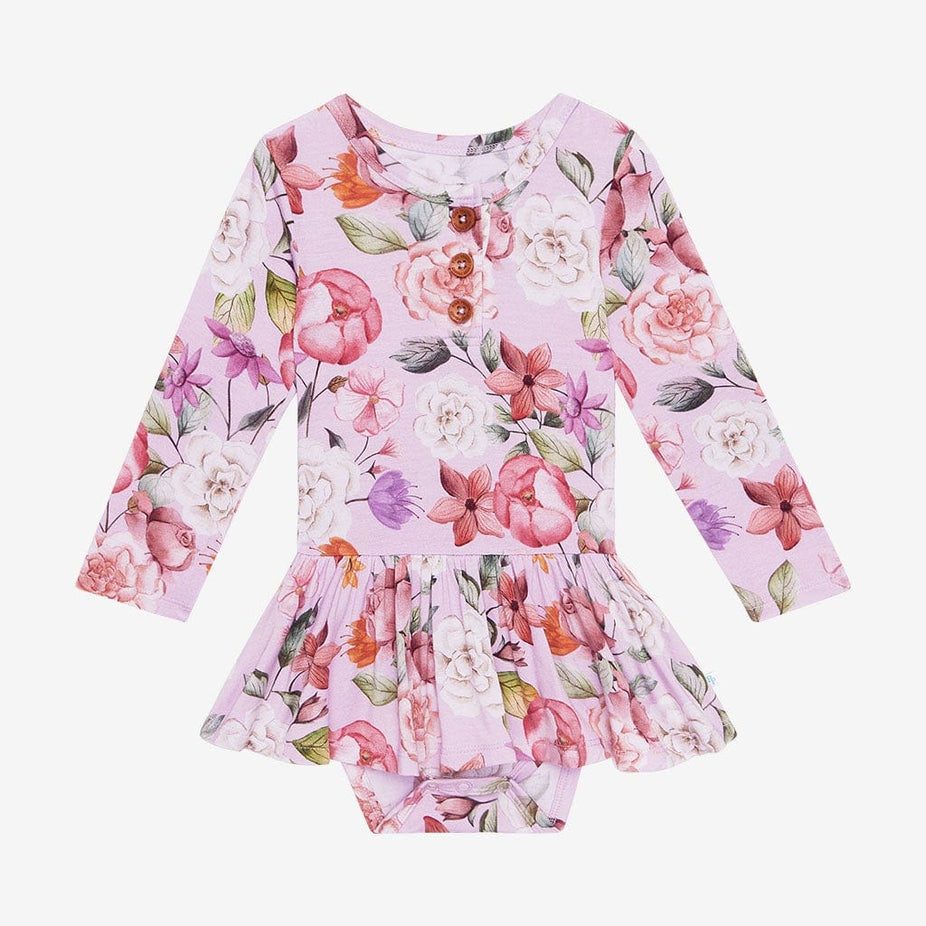 Pari Long Sleeve Henley Twirl Skirt Bodysuit