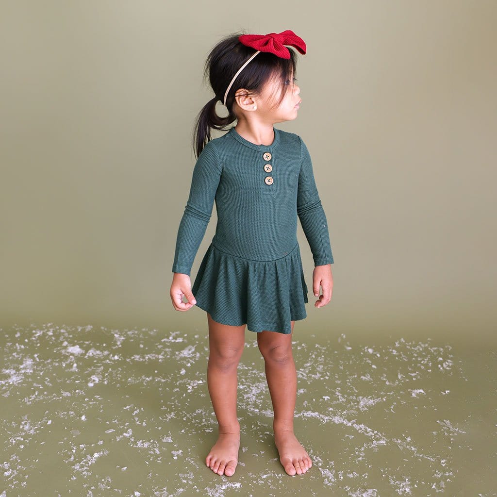 Pine Waffle Long Sleeve Henley Twirl Skirt Bodysuit