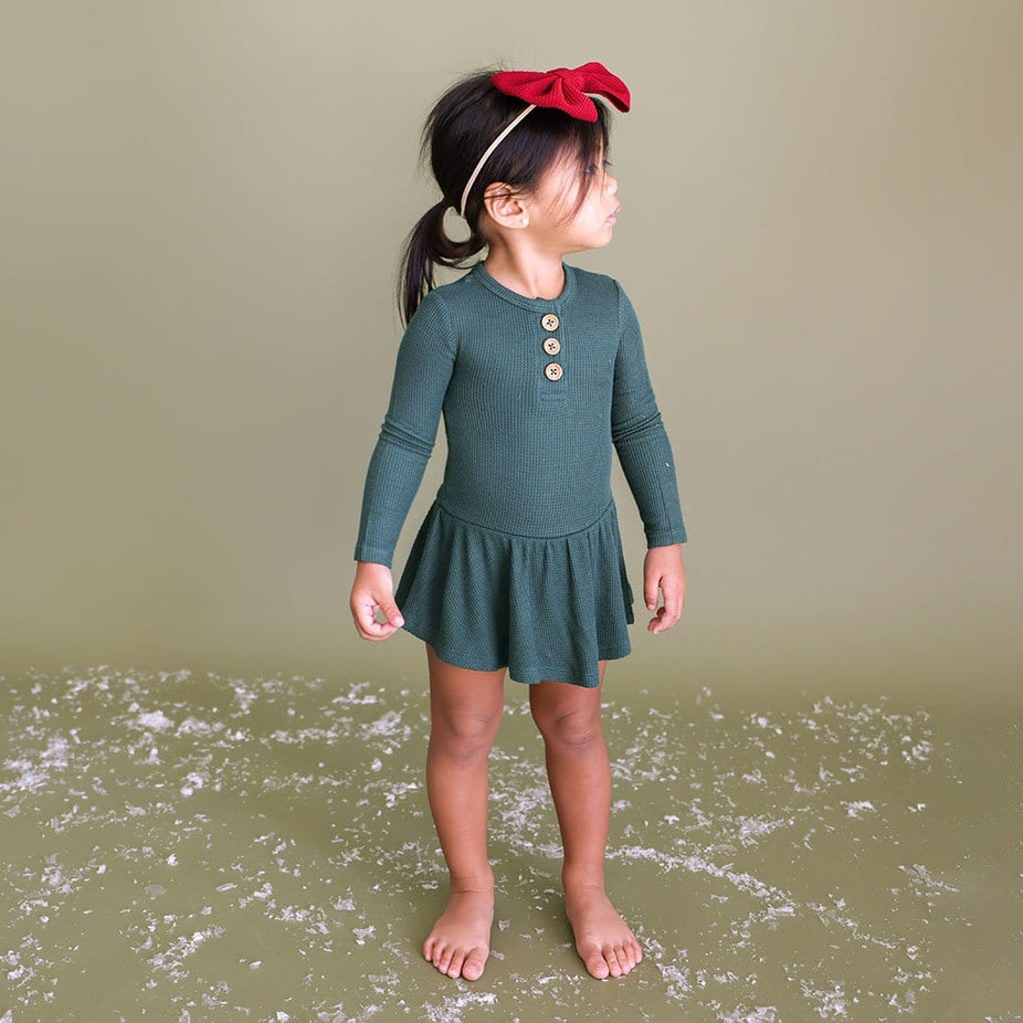 Pine Waffle Long Sleeve Henley Twirl Skirt Bodysuit