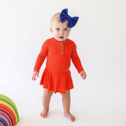 Persimmon Waffle Long Sleeve Henley Twirl Skirt Bodysuit