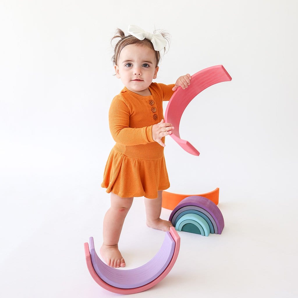Pumpkin Spice Waffle Long Sleeve Henley Twirl Skirt Bodysuit
