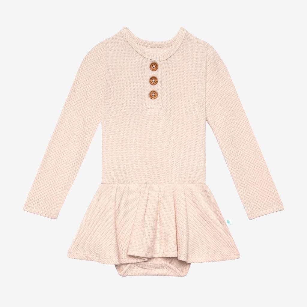 Sandy Blush Waffle Long Sleeve Henley Twirl Skirt Bodysuit