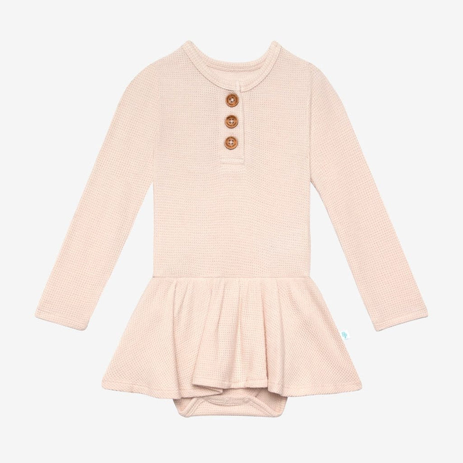 Sandy Blush Waffle Long Sleeve Henley Twirl Skirt Bodysuit