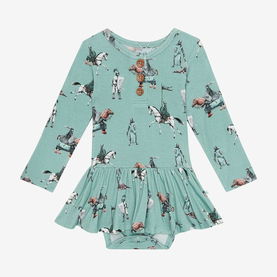 Wallace Long Sleeve Henley Twirl Skirt Bodysuit