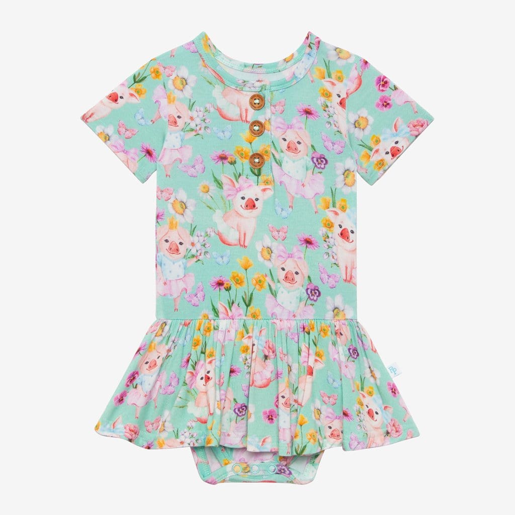 Floral printed Missy Short Sleeve Henley Twirl Skirt Bodysuit