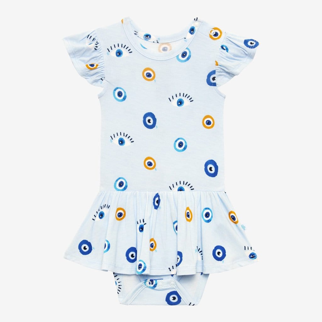 Evil Eye Ruffled Cap Sleeve Twirl Skirt Bodysuit
