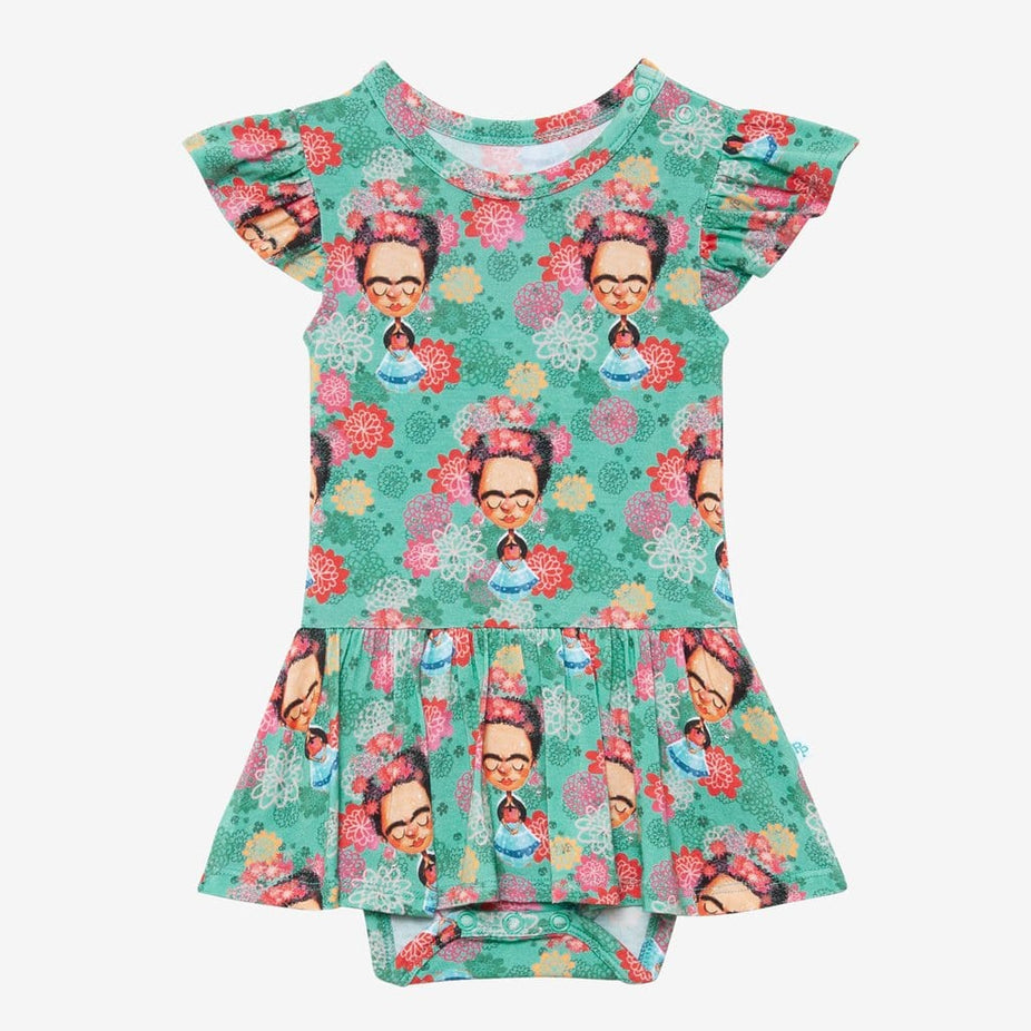 Frida Kahlo Ruffled Cap Sleeve Twirl Skirt Bodysuit