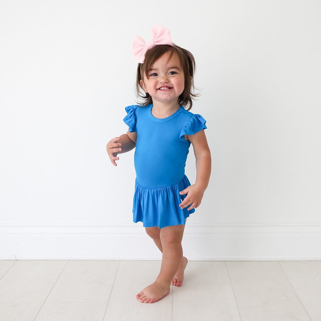 Baby girl in Hawaiian Blue Ruffled Cap Sleeve Twirl Skirt Bodysuit