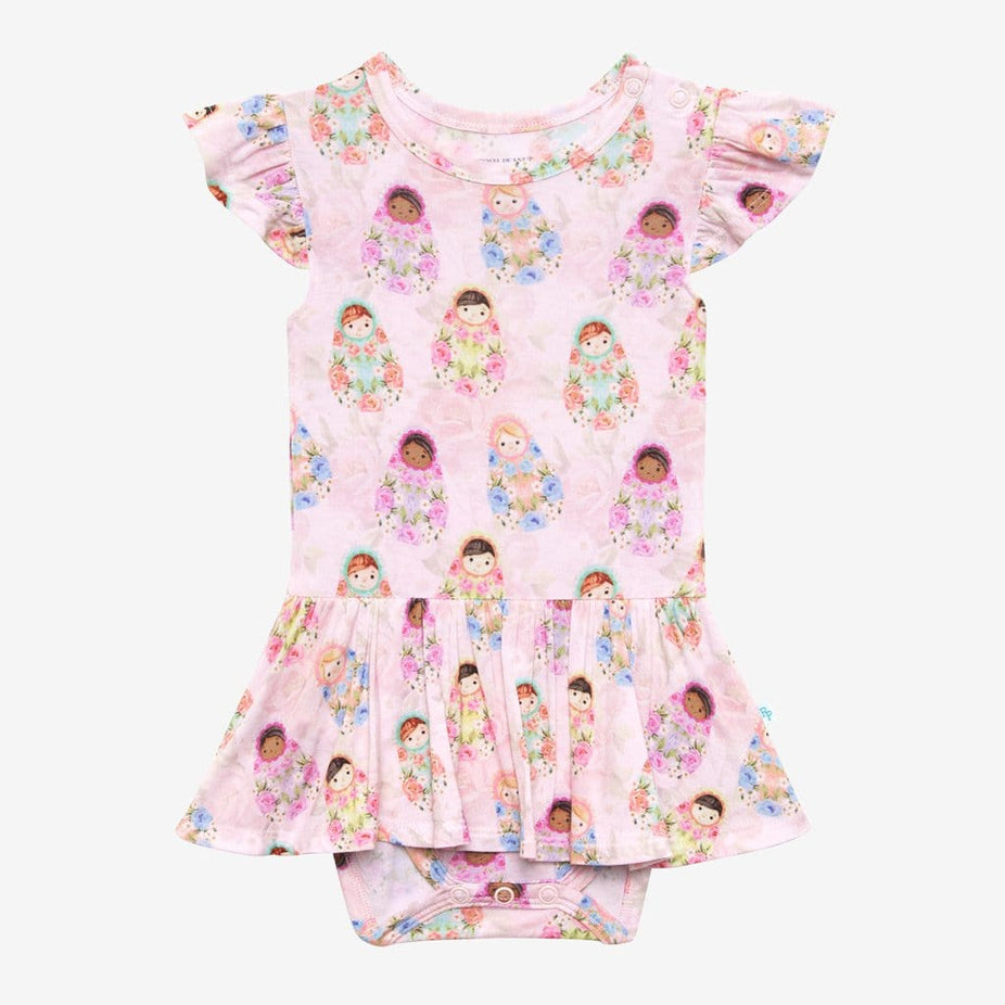 Pink Matryoshka Ruffled Cap Sleeve Twirl Skirt Bodysuit