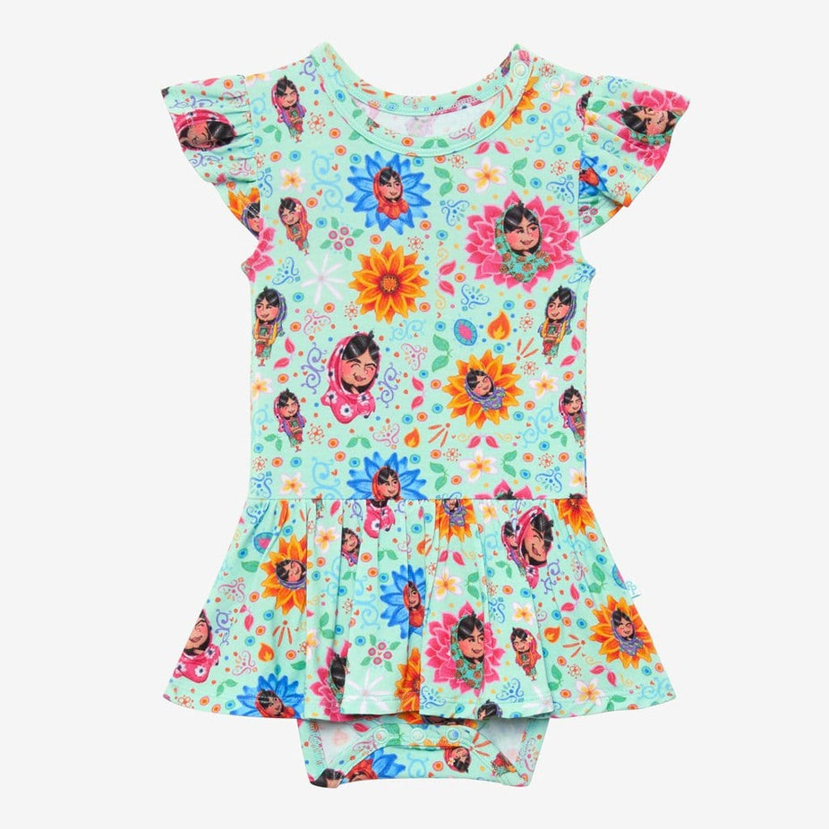 Malala Yousafzai Ruffled Cap Sleeve Twirl Skirt Bodysuit
