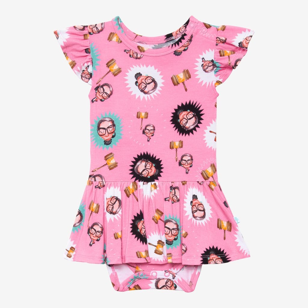 Pink Ruth Bader Ginsburg Ruffled Cap Sleeve Twirl Skirt Bodysuit