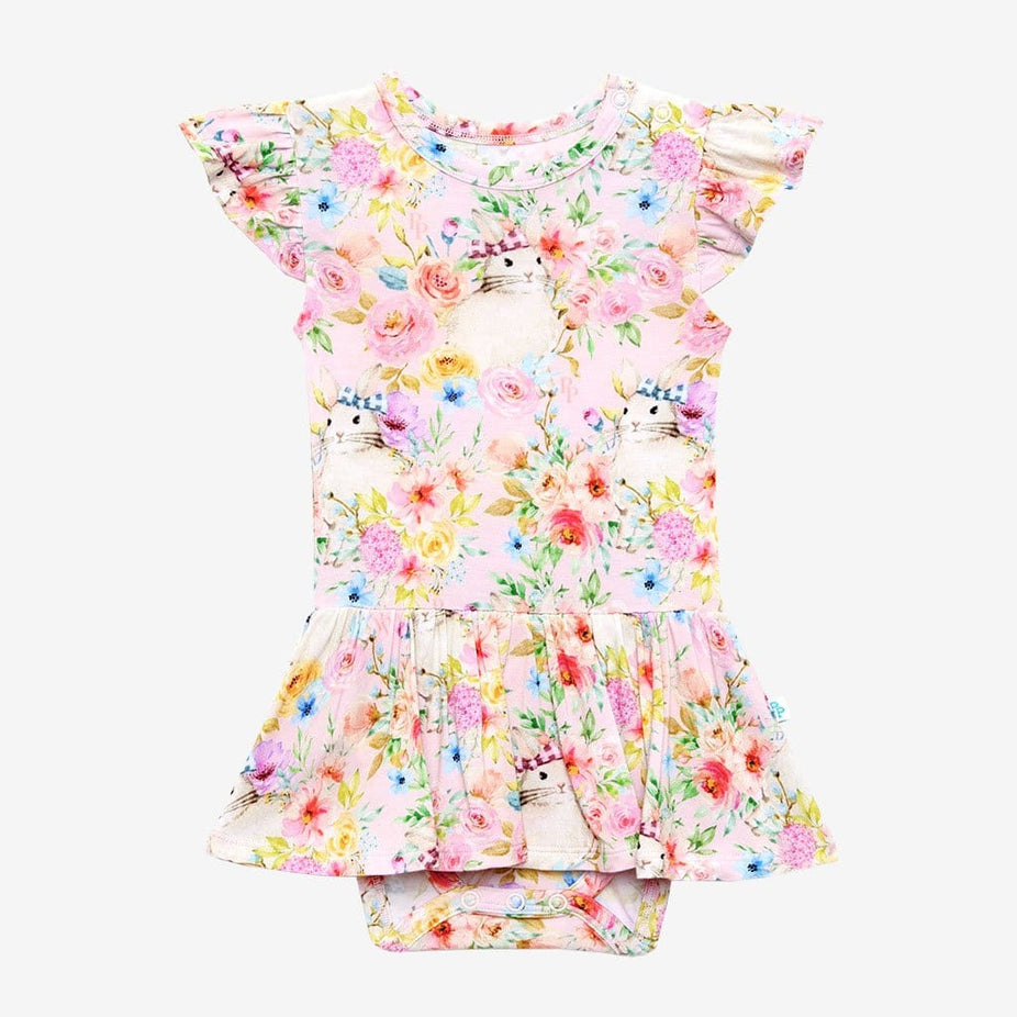 Floral Rose Ruffled Cap Sleeve Twirl Skirt Bodysuit