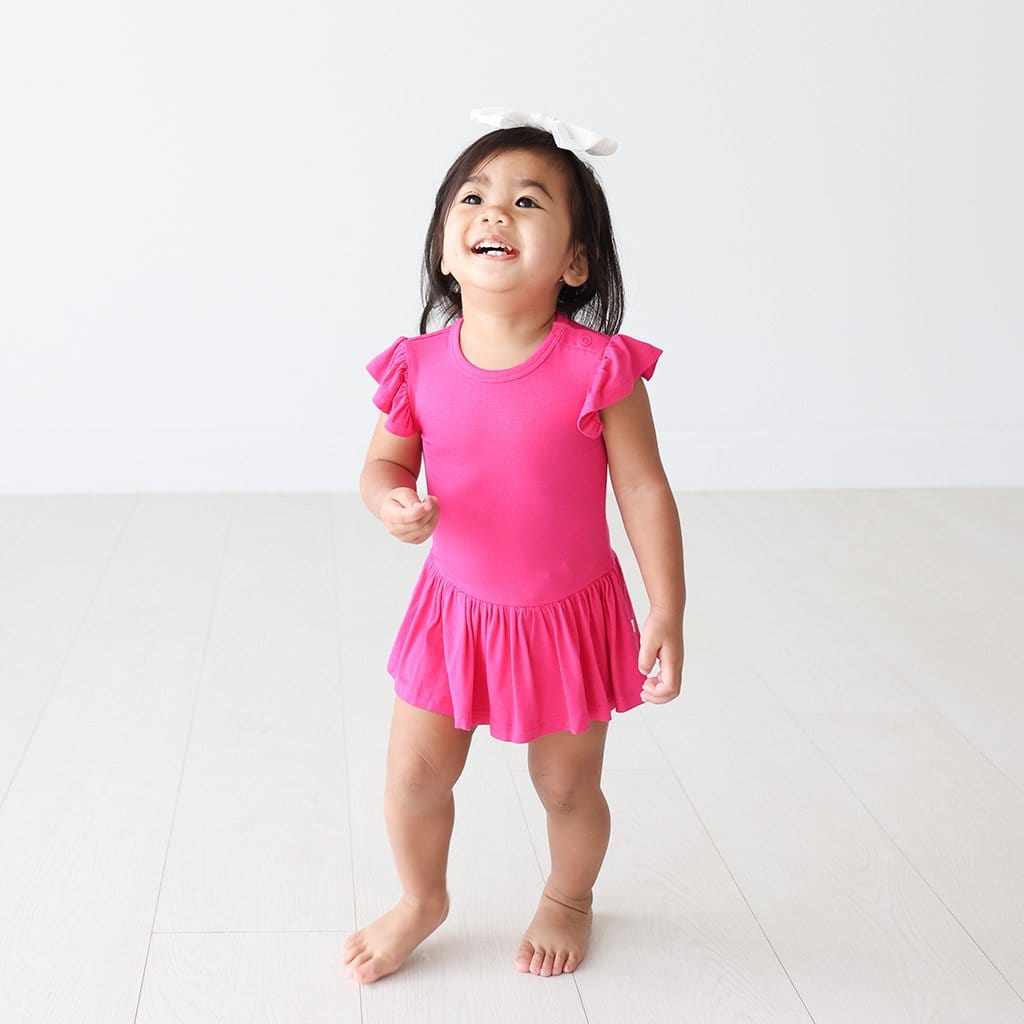 Baby girl in Summer Fuchsia Ruffled Cap Sleeve Twirl Skirt Bodysuit