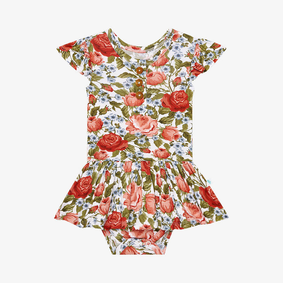 Alma Ruffled Cap Sleeve Henley Twirl Skirt Bodysuit