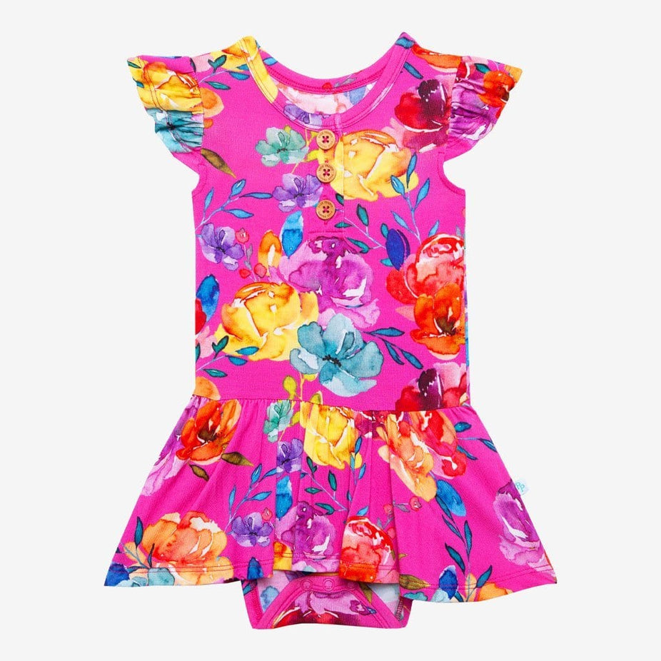 Aminatu Ruffled Cap Sleeve Henley Twirl Skirt Bodysuit