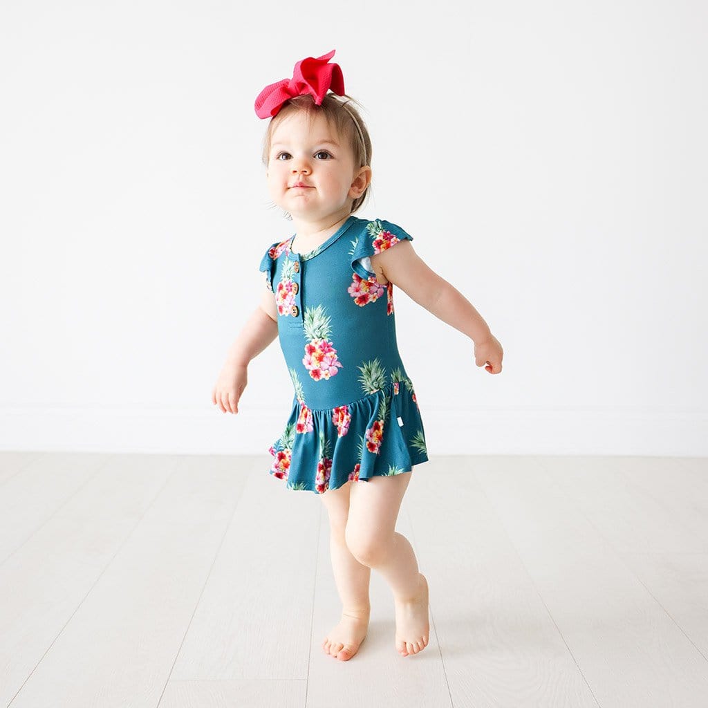 Ananans Ruffled Cap Sleeve Henley Twirl Skirt Bodysuit