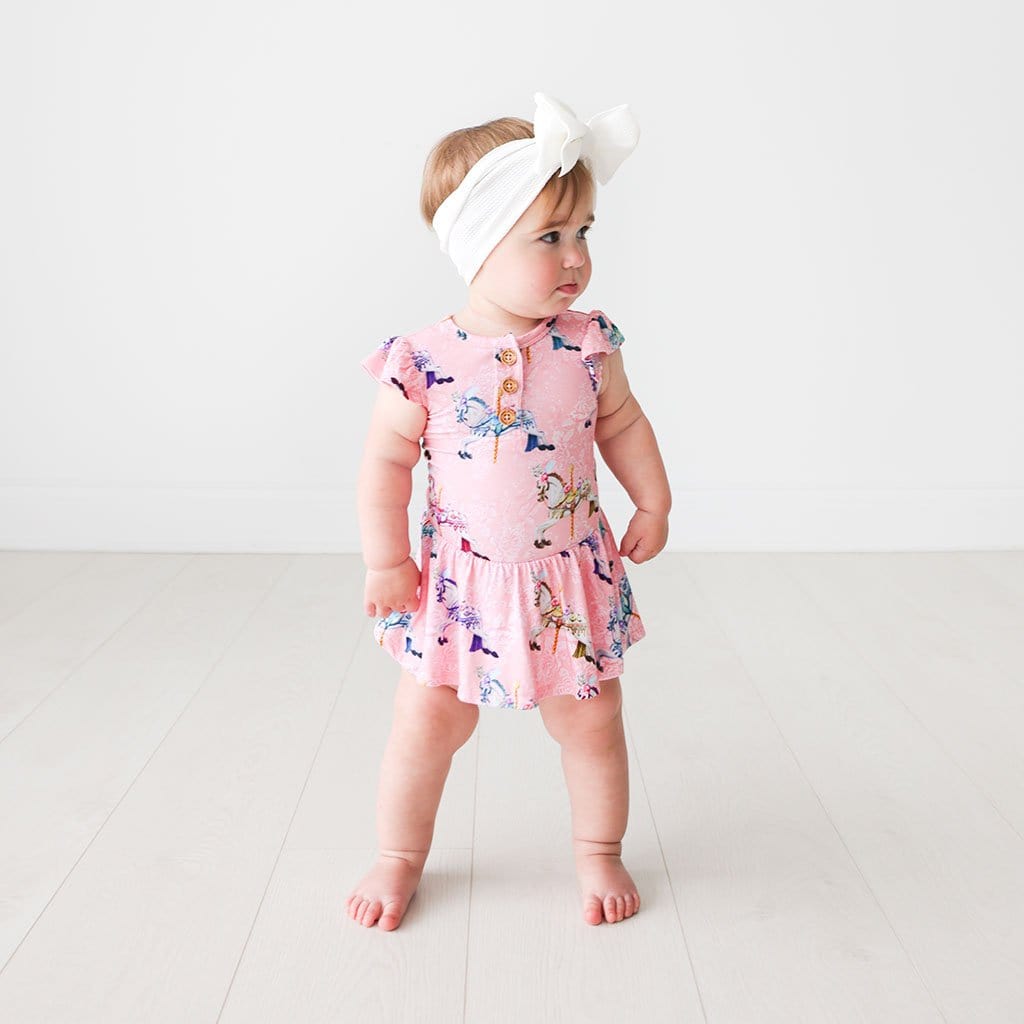 Baby in Claudine Ruffled Cap Sleeve Henley Twirl Skirt Bodysuit