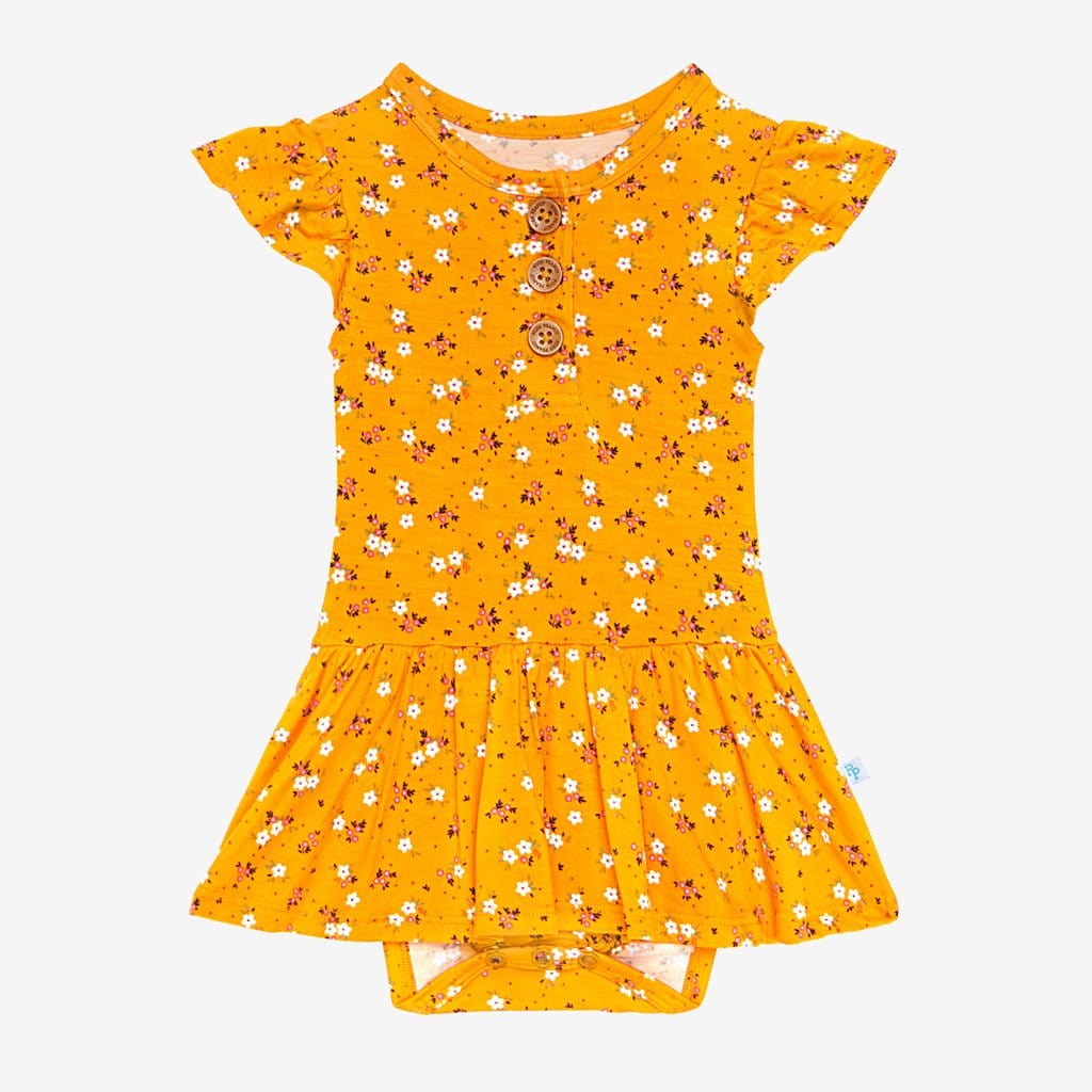 Halsey Ruffled Cap Sleeve Henley Twirl Skirt Bodysuit