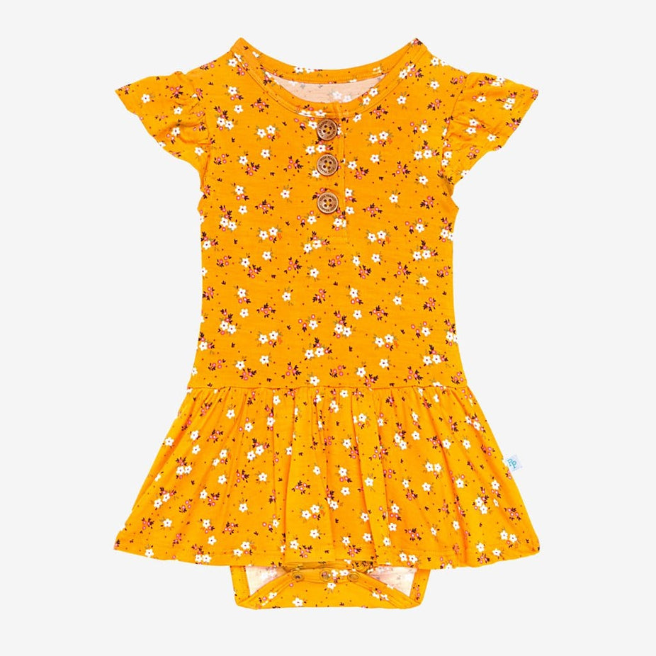 Halsey Ruffled Cap Sleeve Henley Twirl Skirt Bodysuit