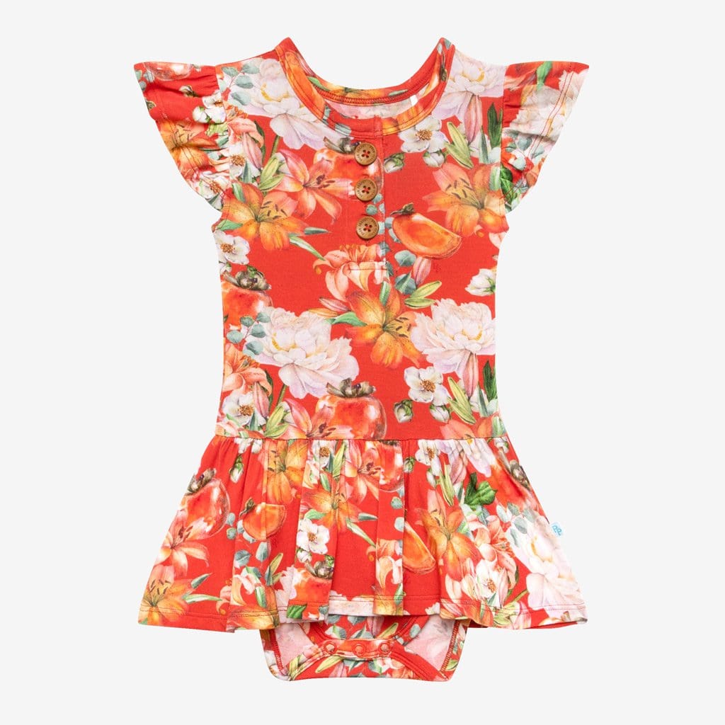 Paulina Ruffled Cap Sleeve Henley Twirl Skirt Bodysuit