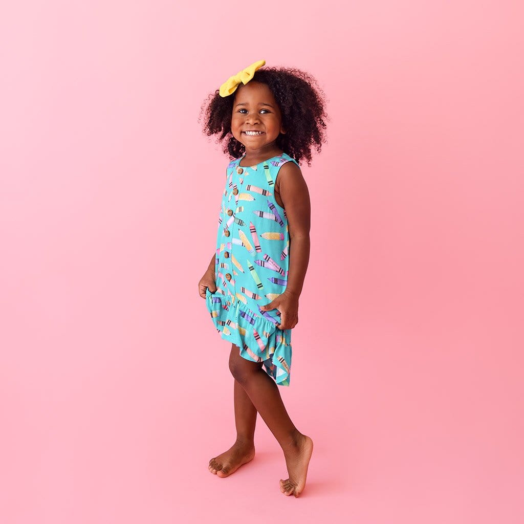 Girl wearing Back to School Sleeveless Henley Hi-Low Dress