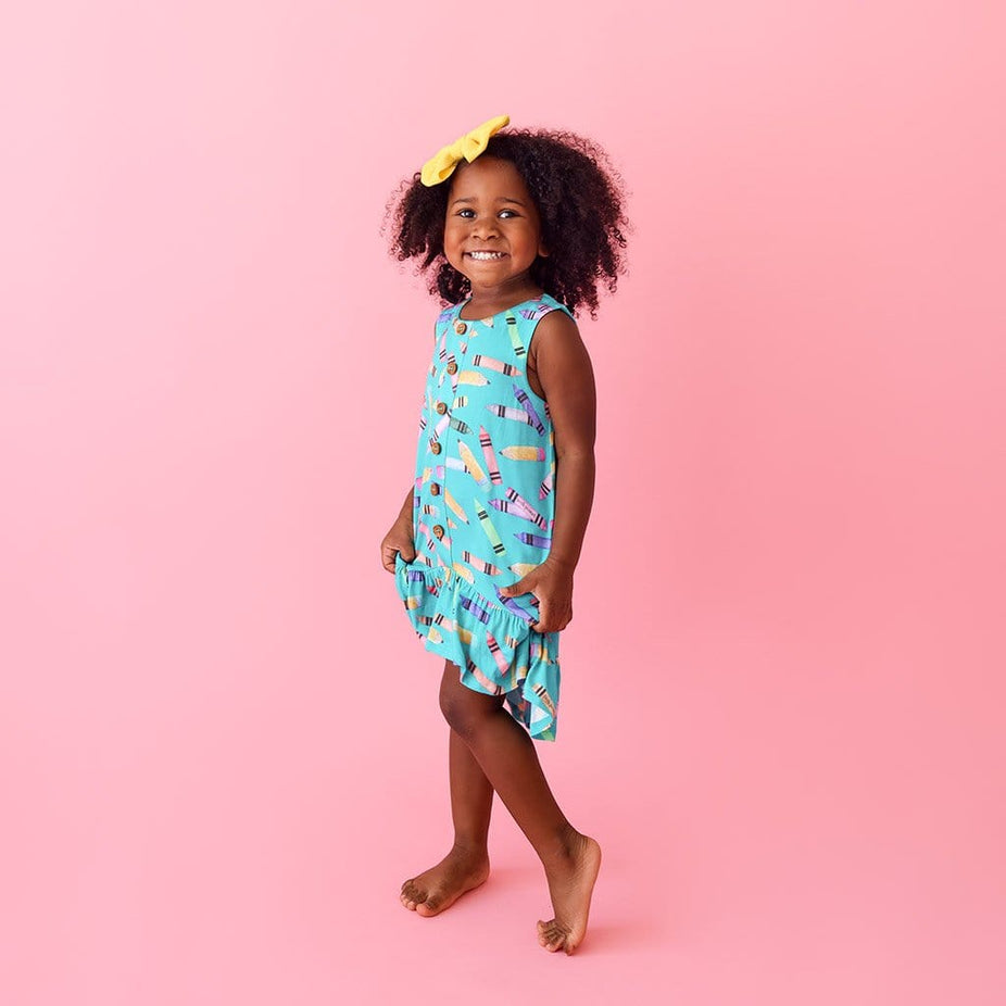 Girl wearing Back to School Sleeveless Henley Hi-Low Dress
