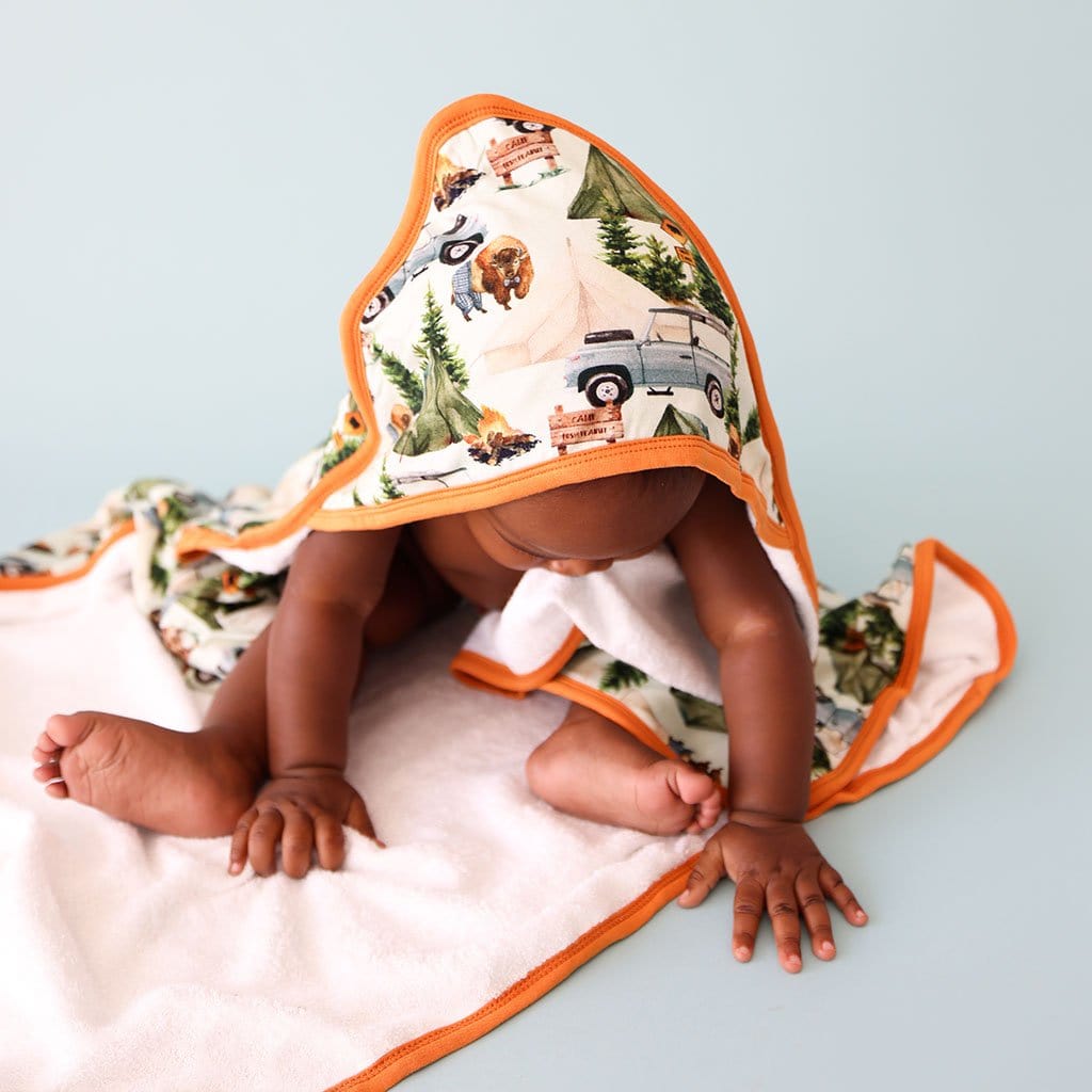 Baby in Camp Posh Peanut Hooded Towel
