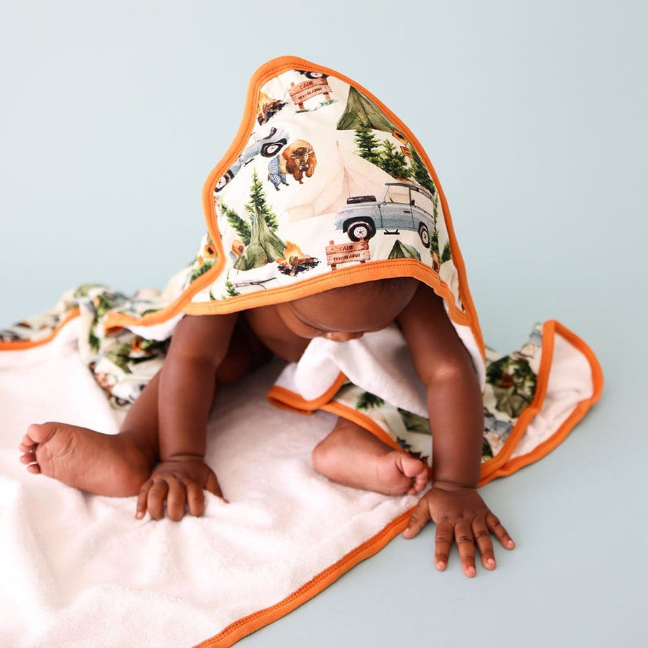 Baby in Camp Posh Peanut Hooded Towel