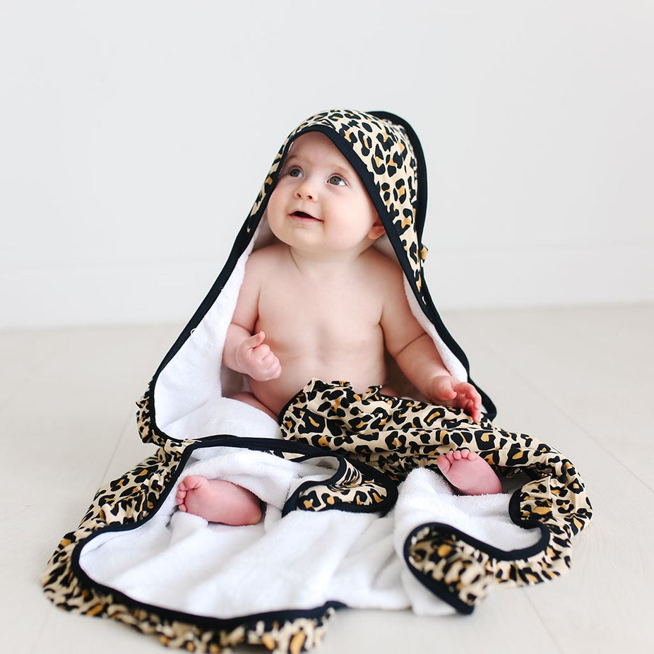 Lana Leopard Tan Ruffled Hooded Towel