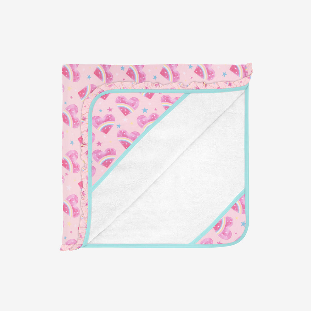 Rainbow Hearts Ruffled Hooded Towel