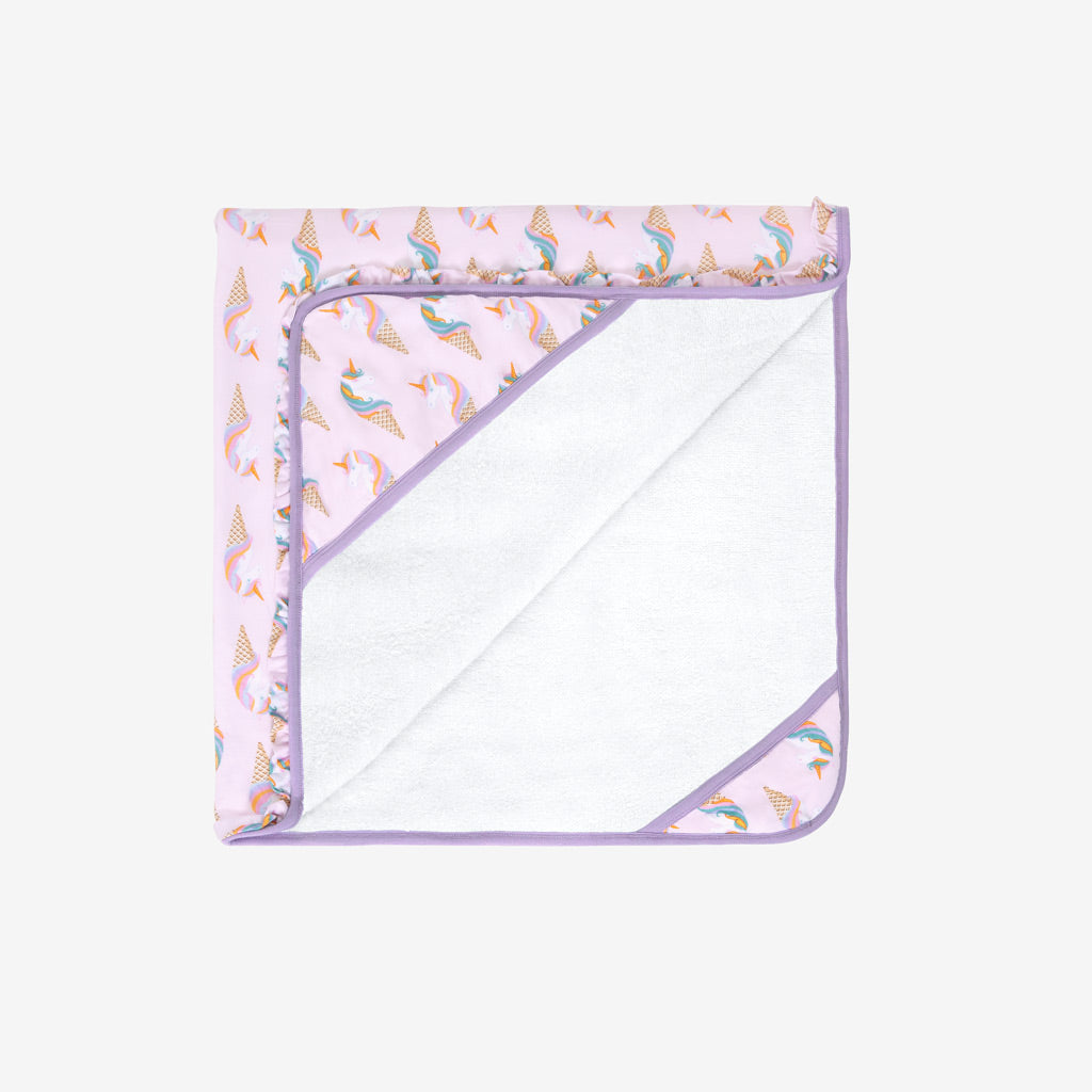 Unicorn Ice Cream Ruffled Hooded Towel