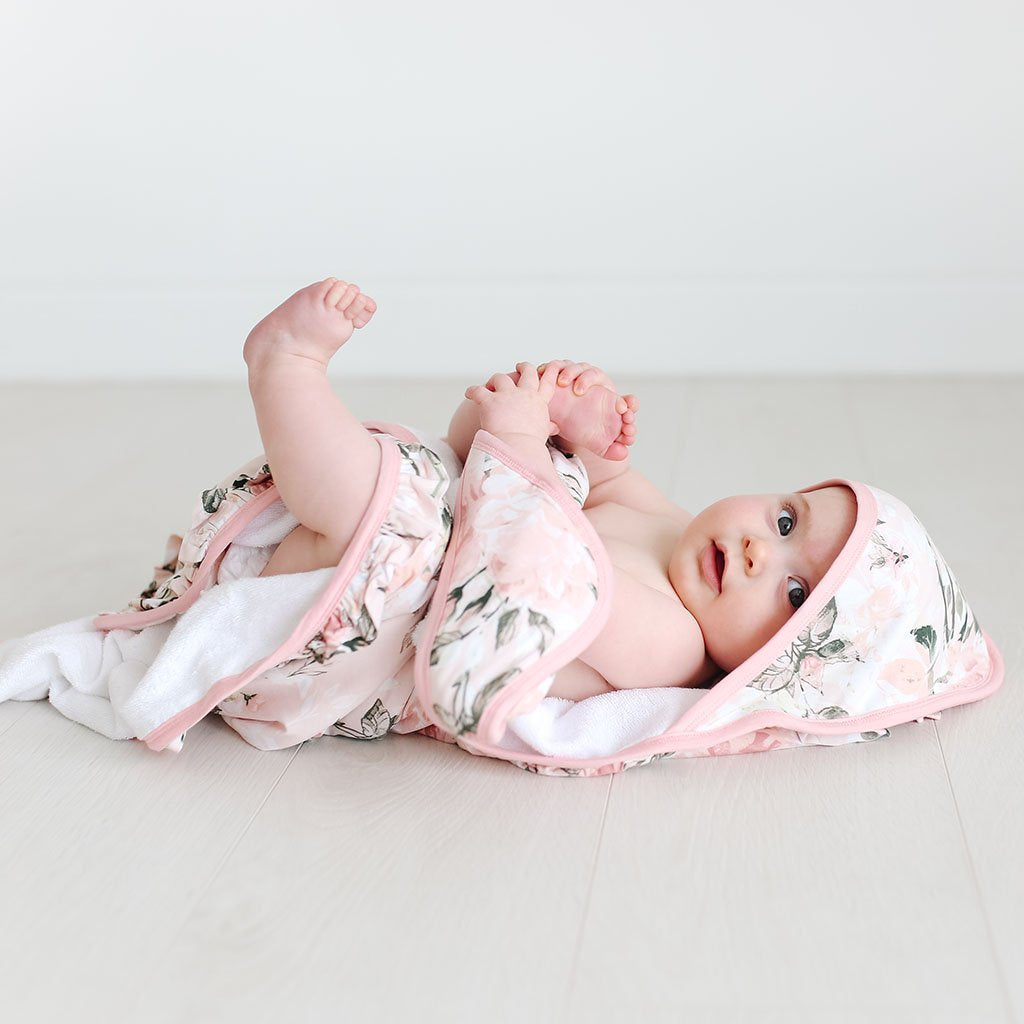 Vintage Pink Rose Ruffled Hooded Towel