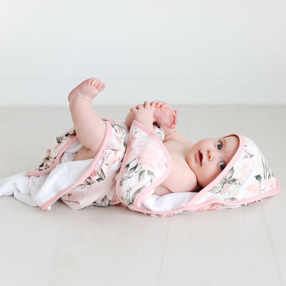 Vintage Pink Rose Ruffled Hooded Towel