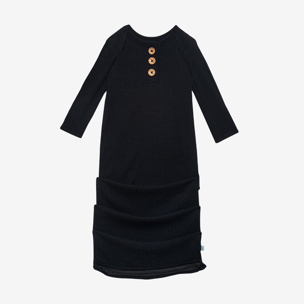 Black Ribbed Button Zippered Gown