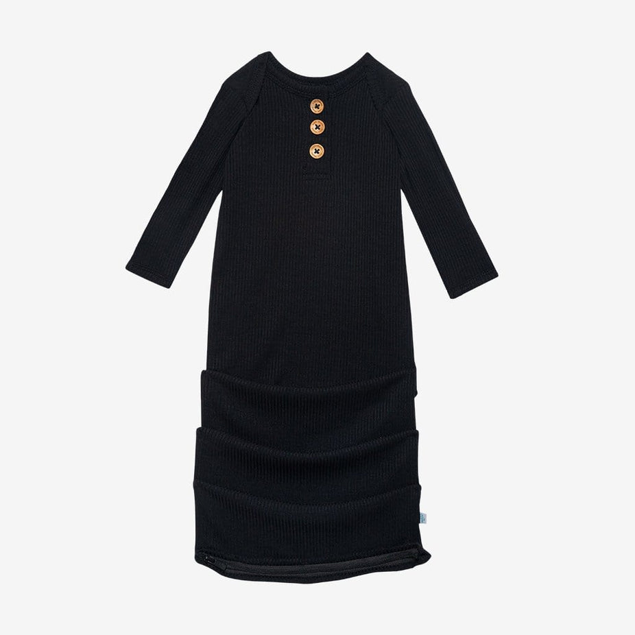 Black Ribbed Button Zippered Gown