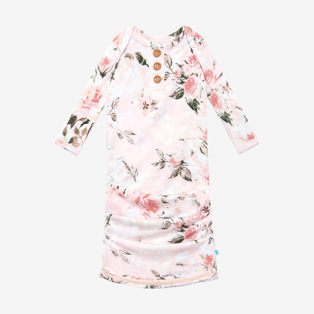 Vintage Pink Rose Button Zippered Gown