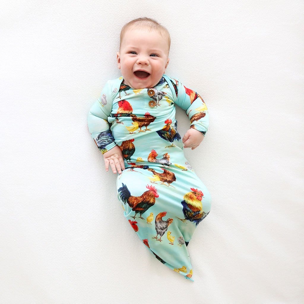 Baby on chicken printed Rhett Button Zippered Gown