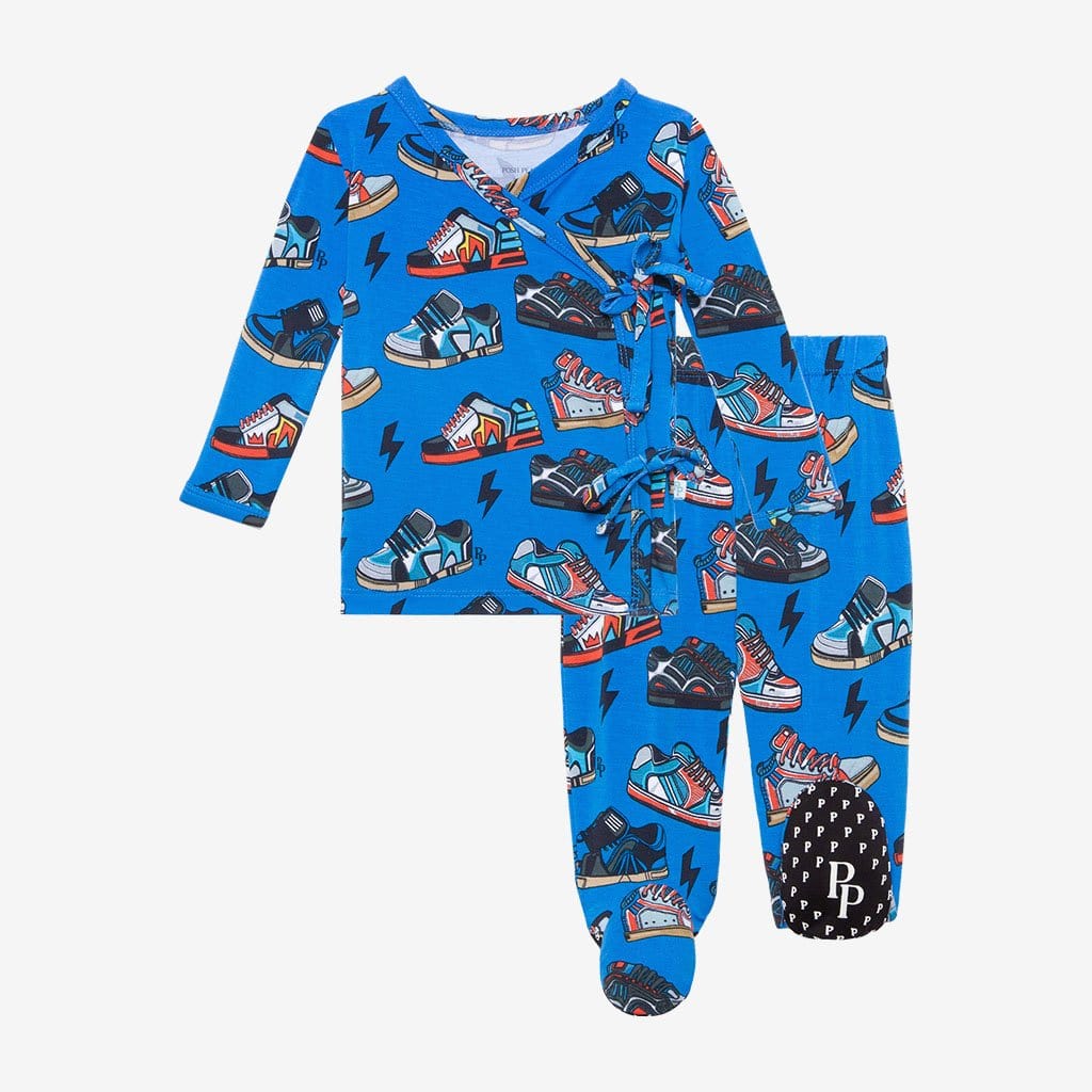 Bolt Tie-Front Kimono Set in shoe prints