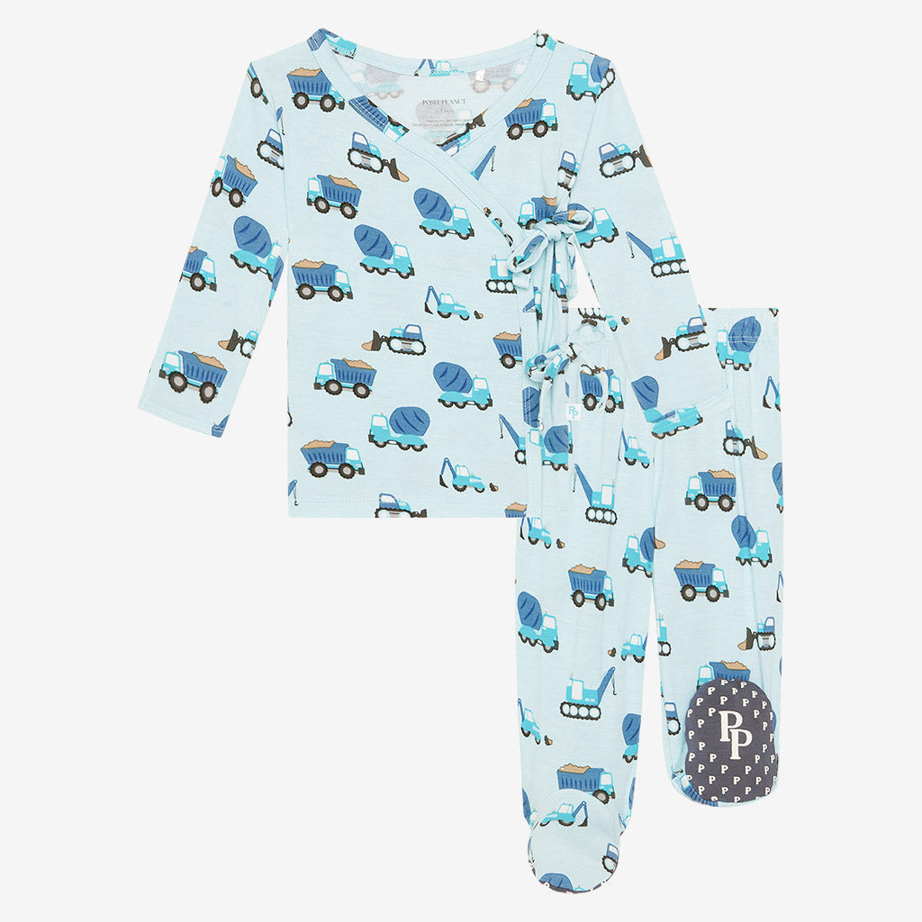 Construction Cars Tie-Front Kimono Set