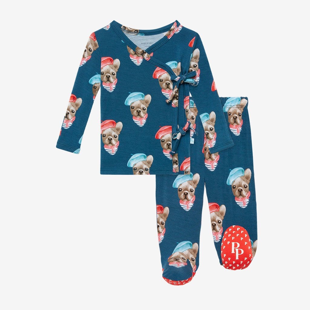 Blue Frenchie Tie-Front Kimono Set