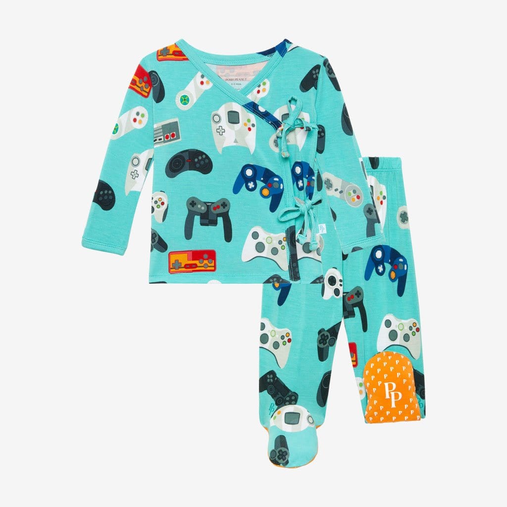 Gamer Tie-Front Kimono Set in gaming controller print