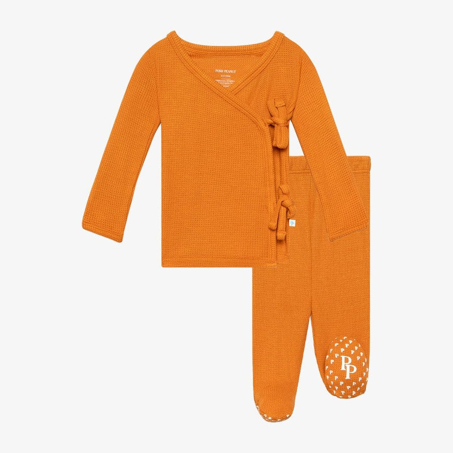 Pumpkin Spice Waffle Tie-Front Kimono Set