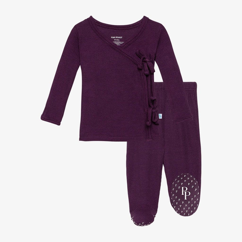 Plum Waffle Knit Baby Kimono
