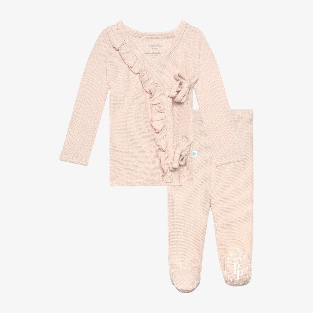 Sandy Blush Waffle Ruffled Tie-Front Kimono Set