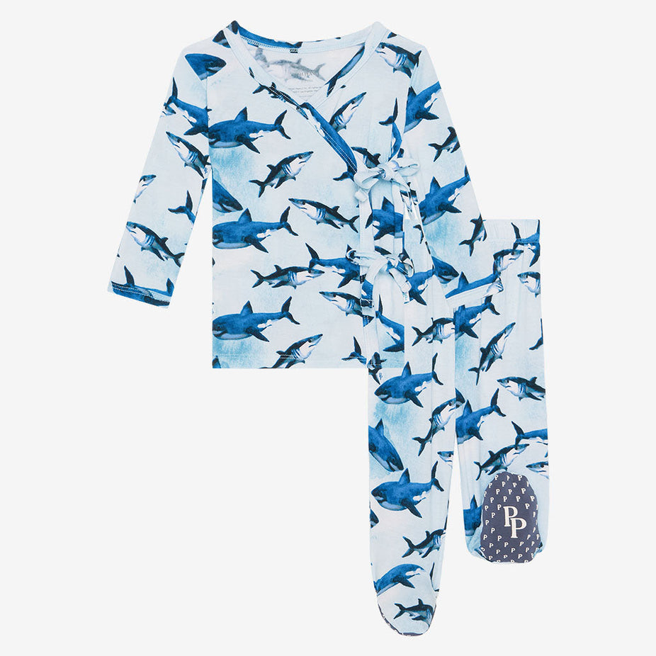 Sharks Tie-Front Kimono Set