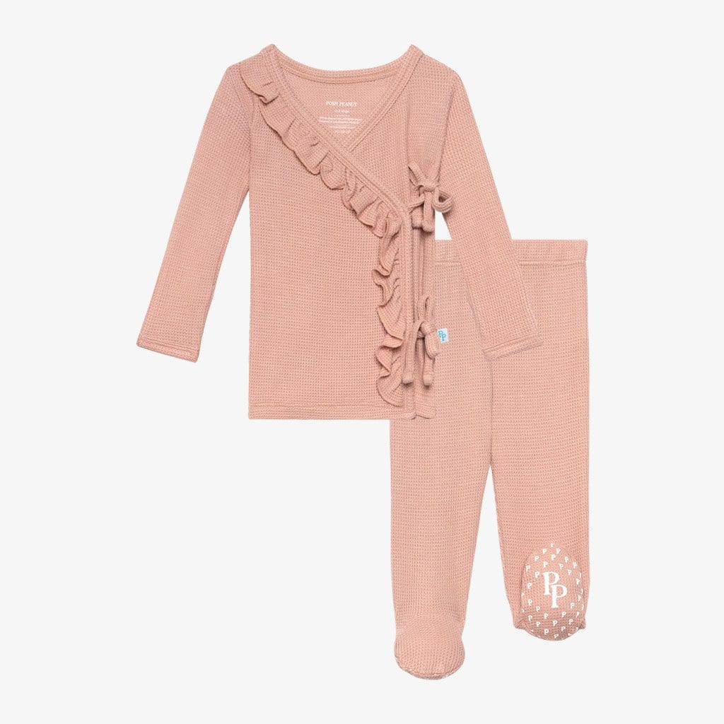 Desert Rose Waffle Ruffled Tie-Front Kimono Set