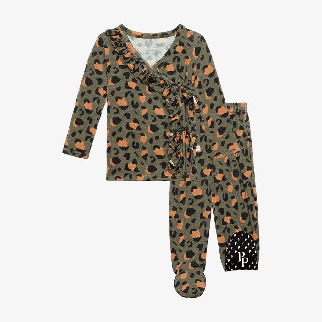 Eli Ruffled Tie-Front Kimono Set in Leopard Print