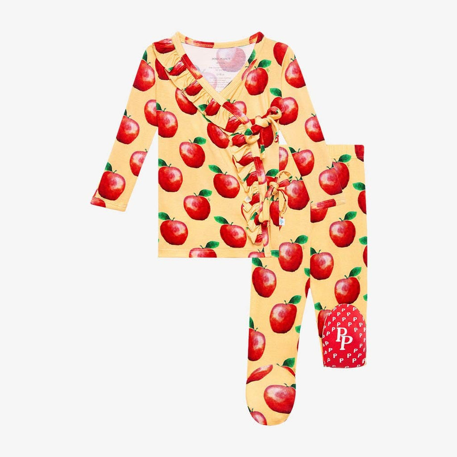Finn Ruffled Tie-Front Kimono Set with red apple print