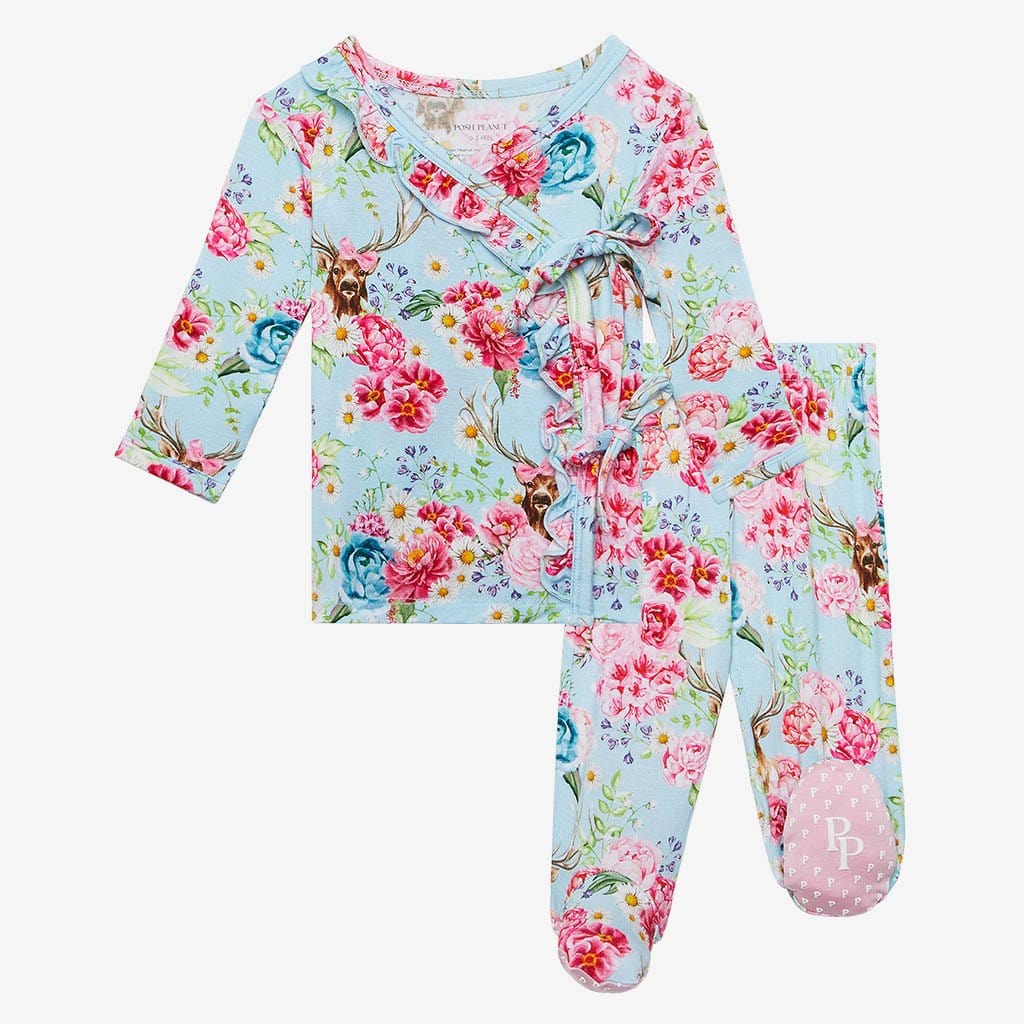 Fawn Ruffled Tie-Front Kimono Set